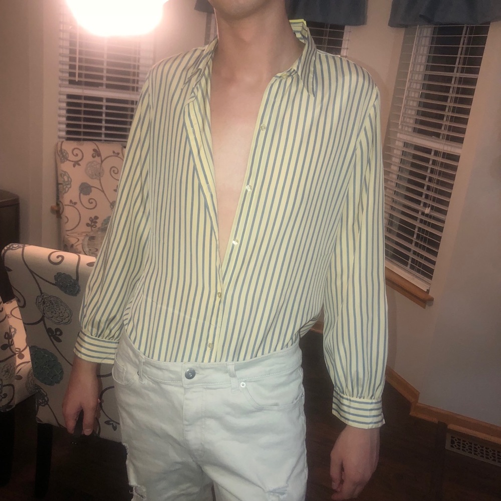 Yellow and blue button up shirt